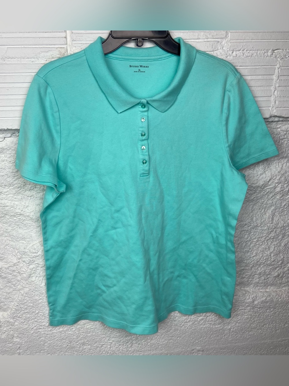 Studio Works Women’s Aqua cotton Button-Down Polo size XL